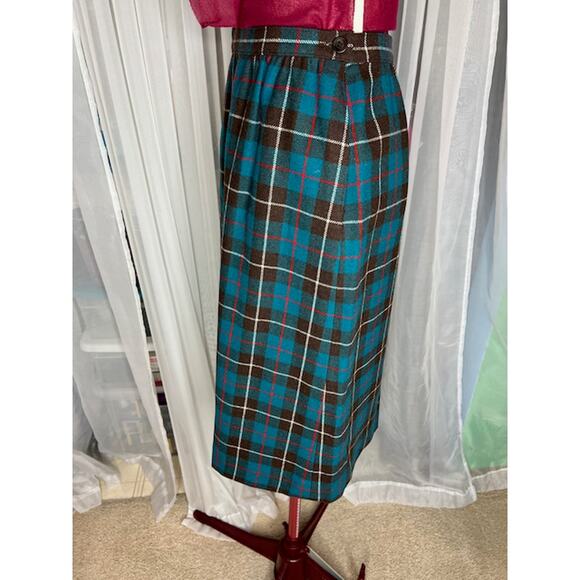 Pendleton wool plaid knee length skirt green brown red - Picture 6 of 10